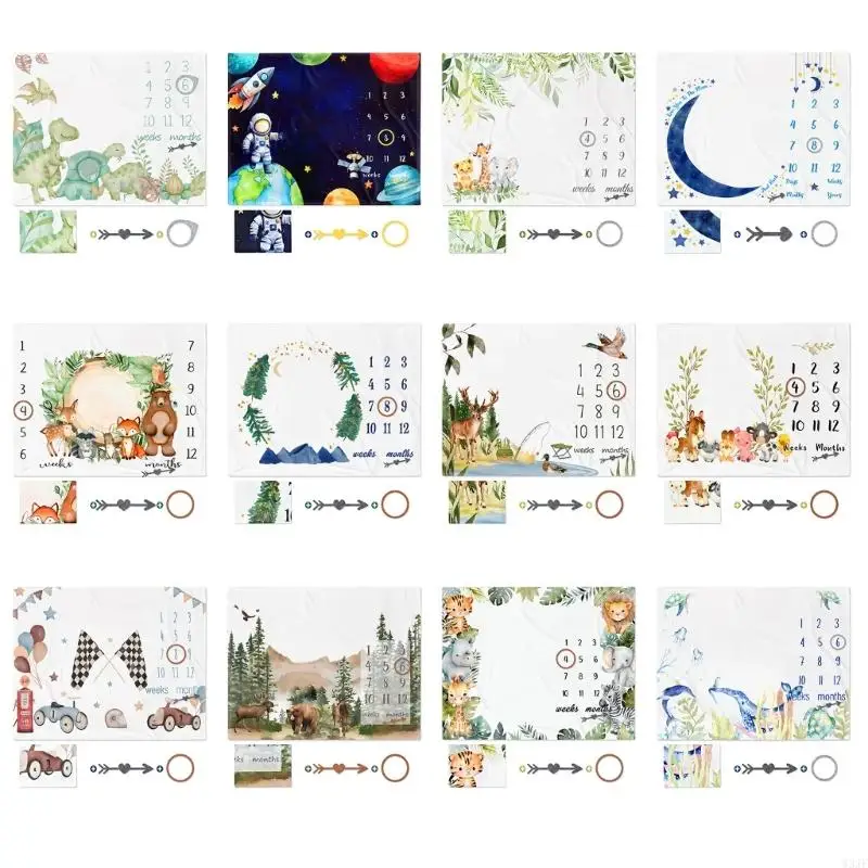 W3JF Cobertor mensal para registro crescimento do bebê, cobertor para recém-nascidos, adereços fotográficos