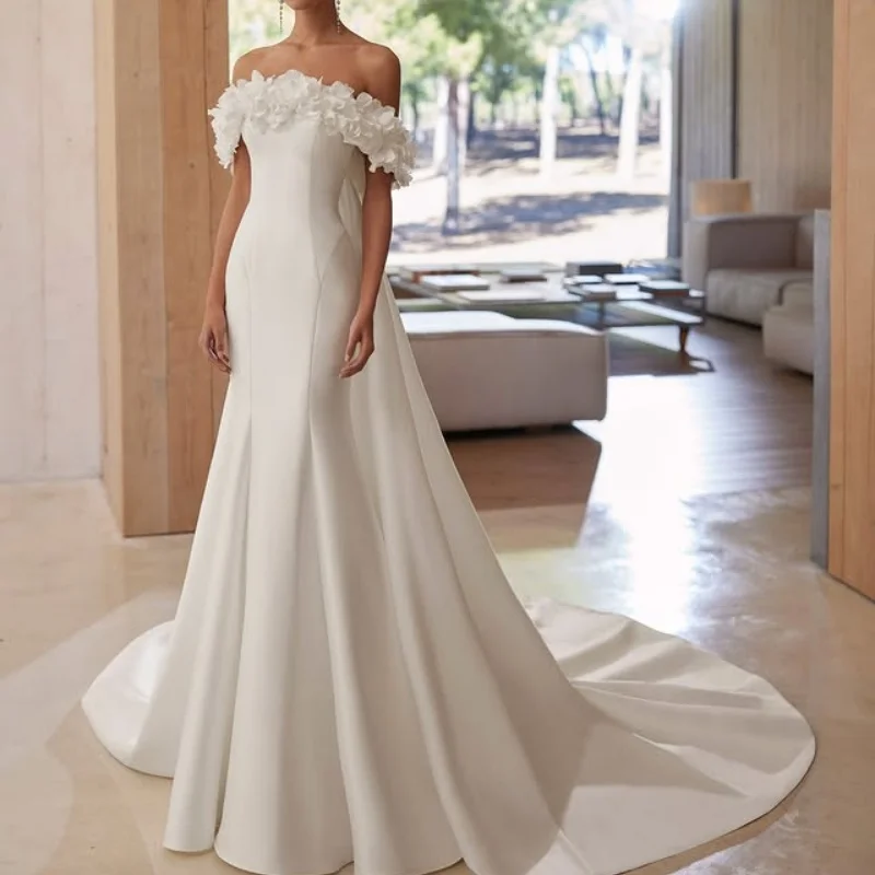 

Customized Shiny ivory white Spaghetti Straps Tull Appliques Wedding Dresses 3D flower satin Bridal Gowns Made Dress