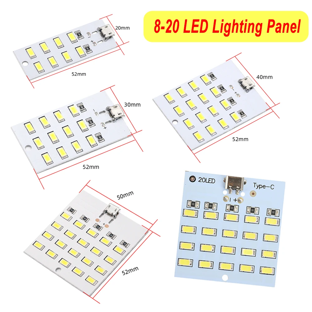5730 Smd 430mA ~ 470mA Mirco USB Type C 5730 8/12/16/20 แผงไฟ LED USB โทรศัพท์มือถือไฟฉุกเฉิน Night Light สีขาว