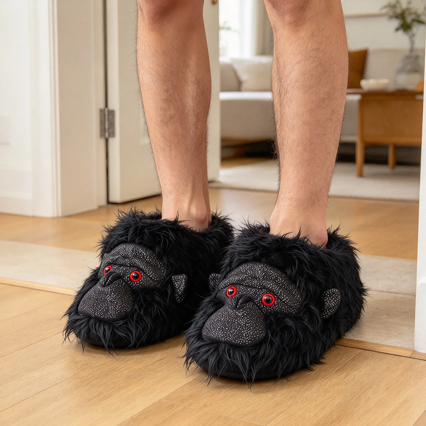 TreasuringU New Fun Chimpanzee Plush Slippers Men Black Monkey House Shoes  Women Warm Indoor Slipper Christmas Birthday Gift