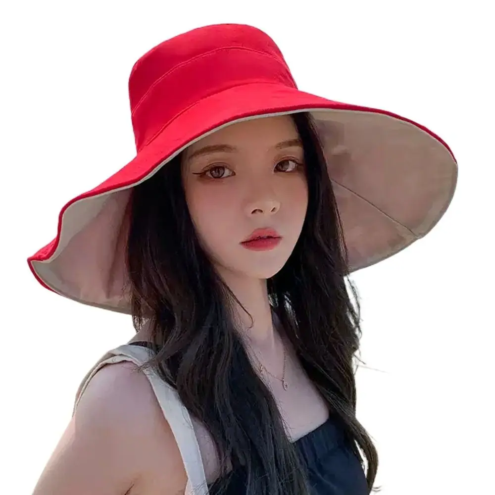 Spring Summer Double-Sided Bucket Hat Big Brim Anti-UV Beach Cap Portable Foldable Sun Hat Women Men