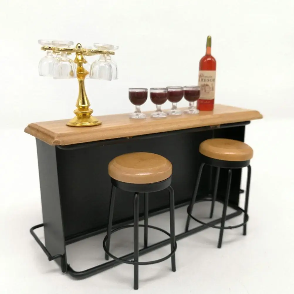 Sillas Taburetes de Bar para casa de muñecas Accesorios en miniatura Muebles pequeños exquisitos Modelo de artículos de cocina