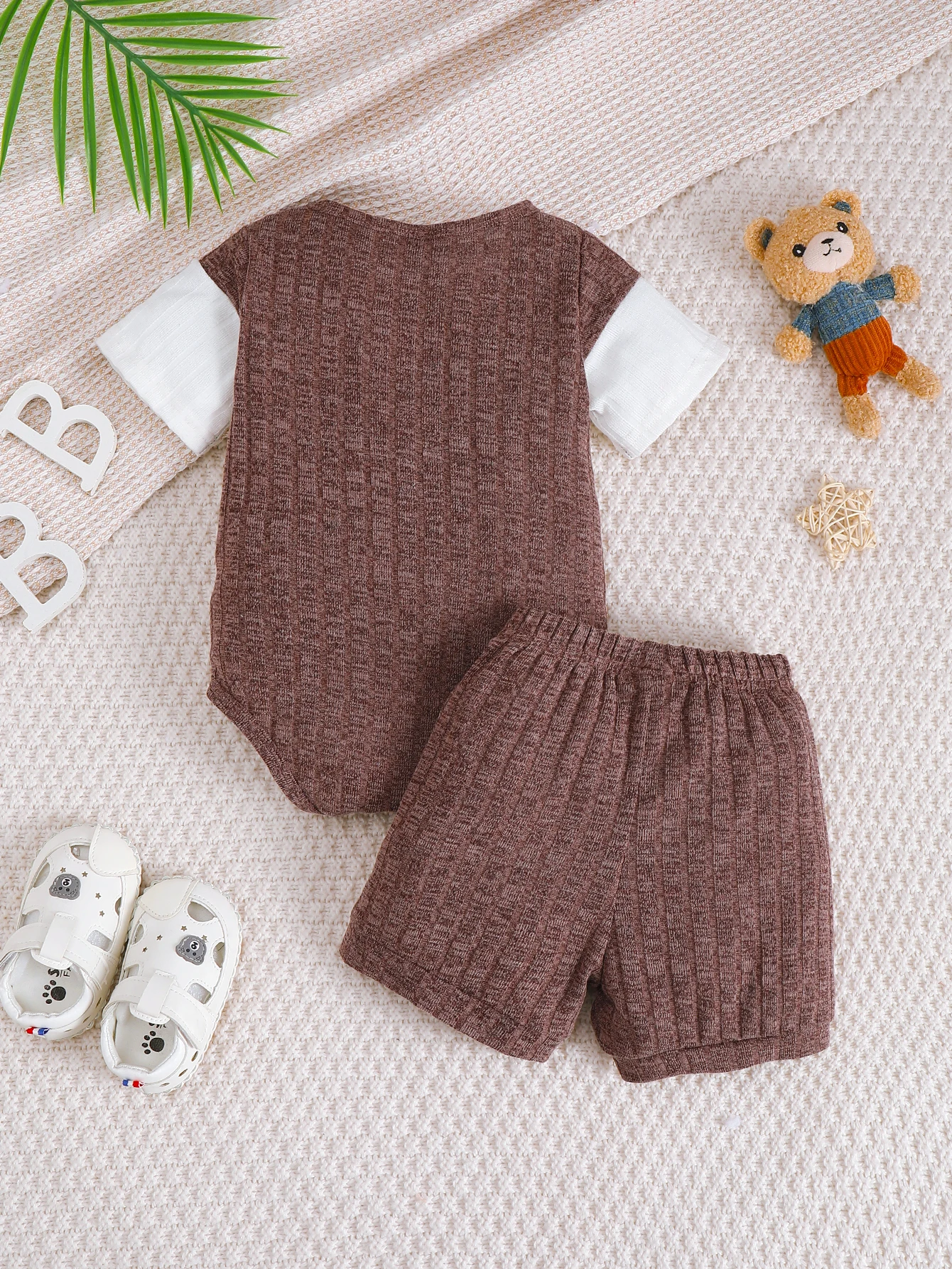 Newborn and Baby Boy 2PCS Fashion Set Teddy Bear Color blocked Coat+Shorts 0-2Y Children's Cute Casual Summer Clothing Clothes