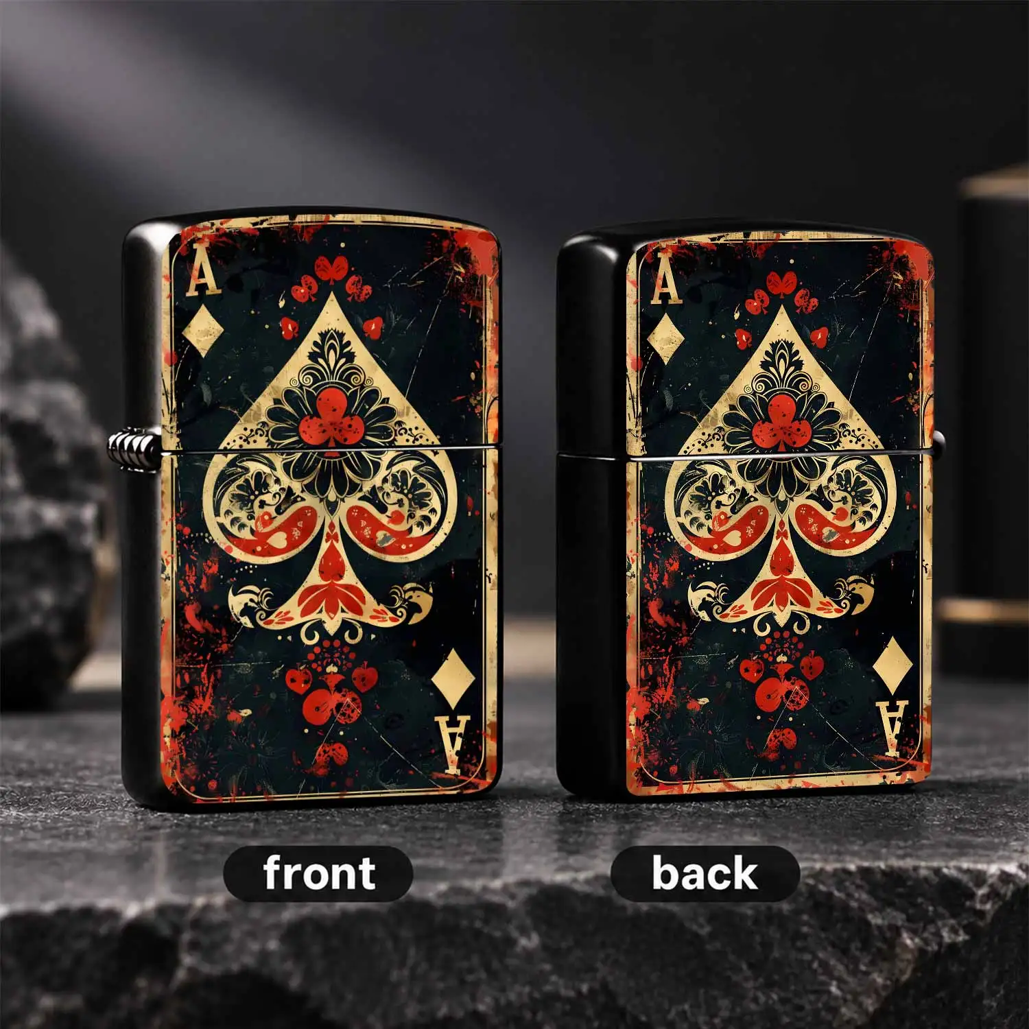 Vintage Distressed Ace of Spades Themed Lighter, Retro Playing Card Printed PORTABLE Igniter, Scratch-resistant Textured Body, Practical Daily Carry TOOL for Men, Ideal for Outdoor Use, Personalized Collectible Gift for Poker Enthusiasts