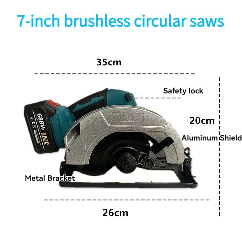 7 Inch Brushless Electric Circular Saw Cordless High Power Board Cutting Machine Woodworking Power Tools