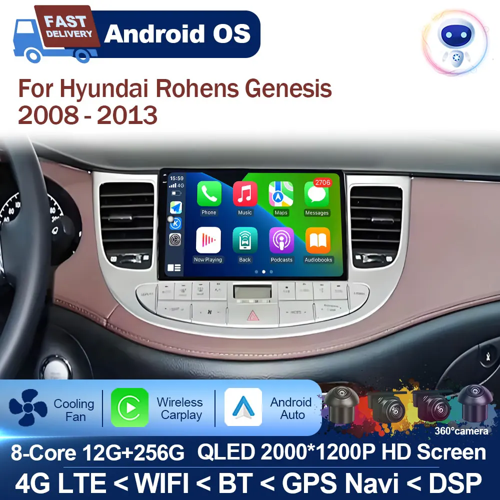 

CarPlay Android Auto for Hyundai Rohens Genesis 2008-2013 Car Radio Multimedia Player GPS Navigation WiFi DSP Stereo Head Unit