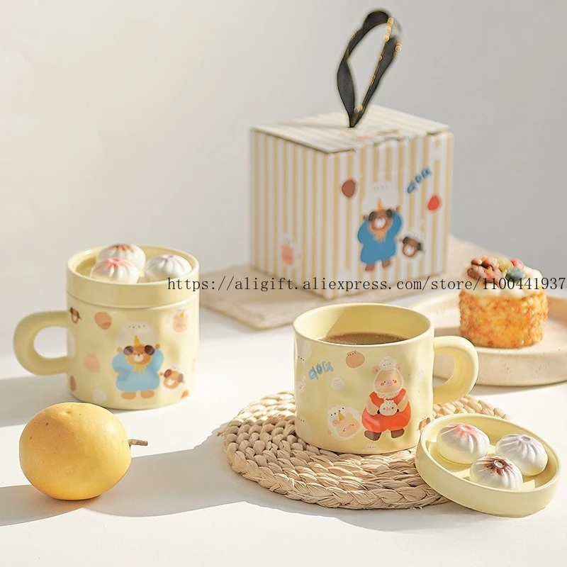 

Funny Xiaolongbao Mug with Lid Cute Pig Ceramic Coffee Mug Gift