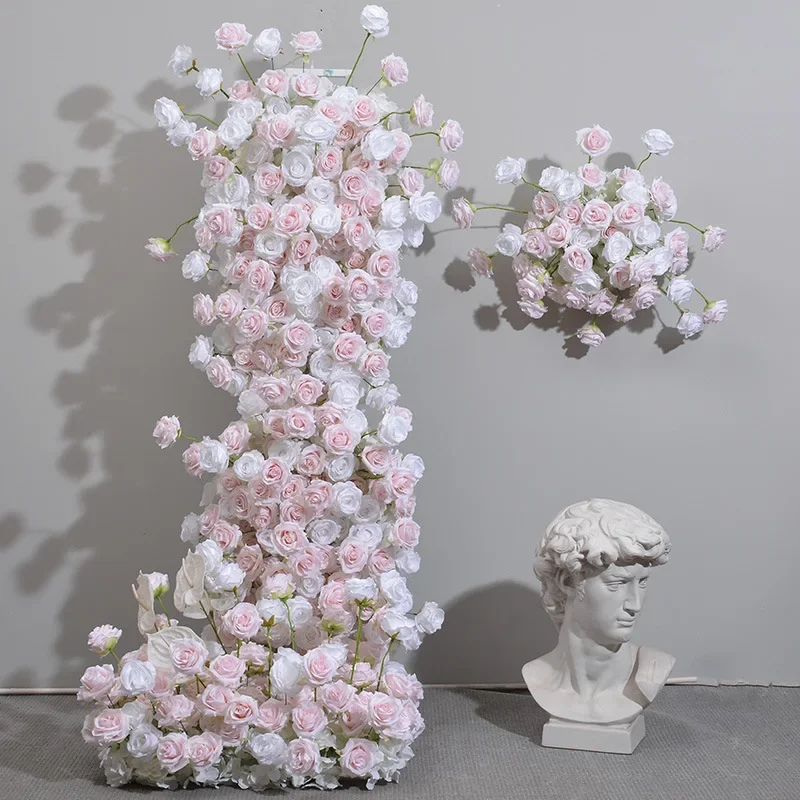 

New pink cake tower floral arch horn rack round pavilion decorative floral wedding arrangement proposal simulated flower row