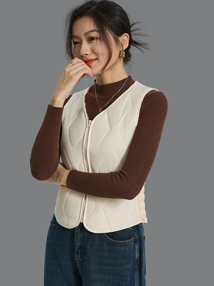 Gilet in Cotone Foderato per Donna, Novità Autunno 2023, Caldo Abbigliamento Interno, Fibra di Poliestere con Scollo a V