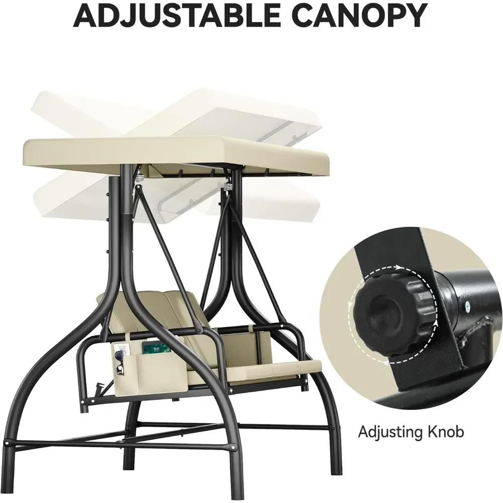 %a 3 Seats Outdoor Swings for Adults Porch Swing with Canopy Outdoor Patio Swing Heavy Duty Swing Chair with Adjustable Canopy