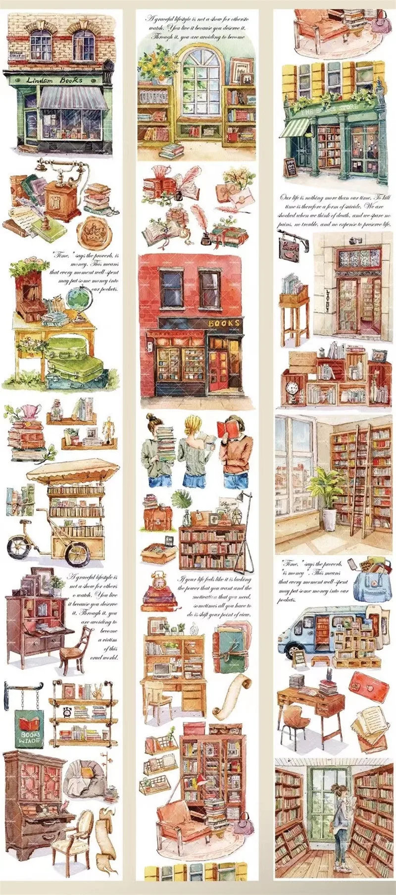 Vintage Street Book House Washi Tape for Card Making DIY Scrapbooking Plan Decorative Sticker