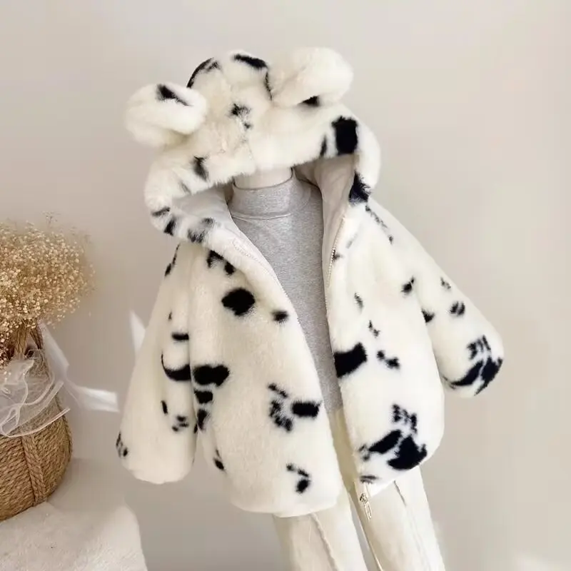 Children\'s Faux Fur Coat Girls Fur Jackets Baby Hooded Long Coats Padded Hooded Cotton Coat Cute Girls Fur Clothing