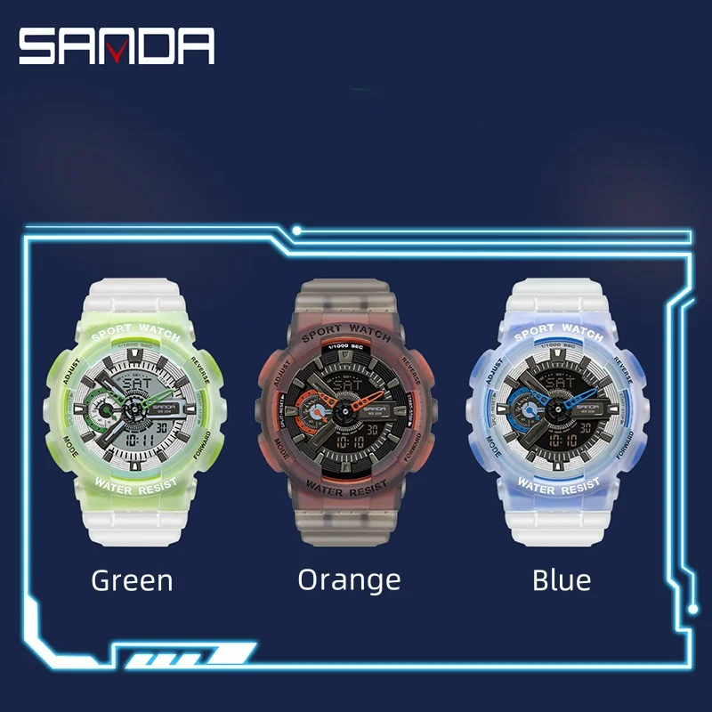 SANDA 3029 Men\'s Electronic Watch Night Glow Fashion Personalized Waterproof Luminous Dual Display for Male Wristwatches Gift