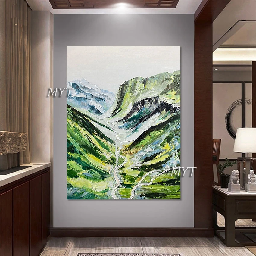 3d Green Mountains Landscape Wall Art Frameless Painting Room Decor Abstract Hand Painted On Canvas Wall Art Picture Unframed image 4