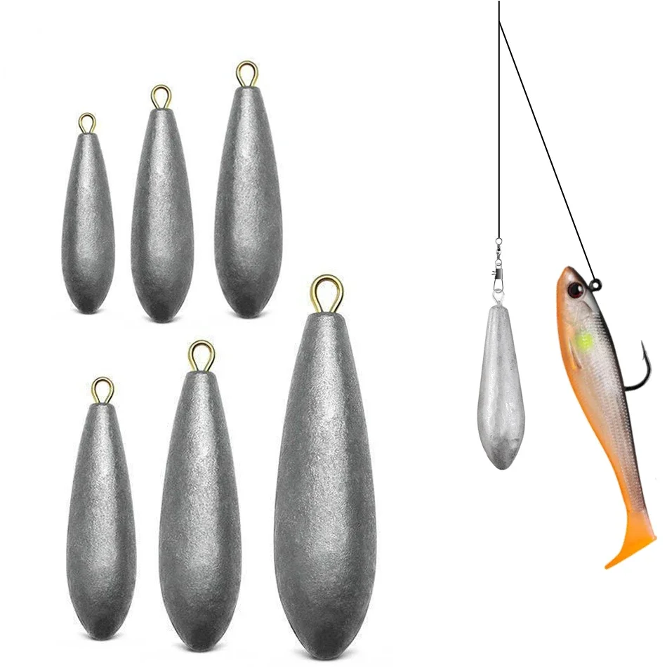 1pc Fishing Weight Sinkers 10g/15g/20g/30g/40g/50g/60g/70g Water Droplets Lead Weights Fishing Oval Split Shot Lead Sinkers