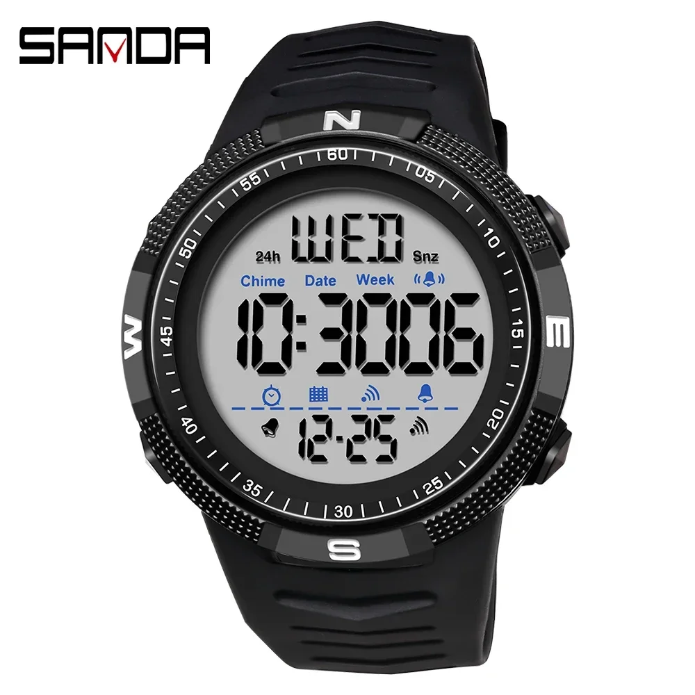 SANDA 6014  Wristwatch Outdoors Sports Student Watches Fashion Top Brand Waterproof Men Watch Multifunctional Luminous Digital