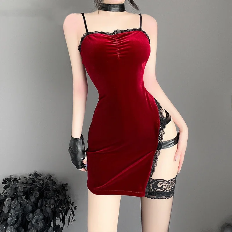 Movie Secret Service Ada Wong Cosplay Dress Uniform Halloween Christmas Women Red Lace Cheongsam Lingerie Suit Cosplay Costume