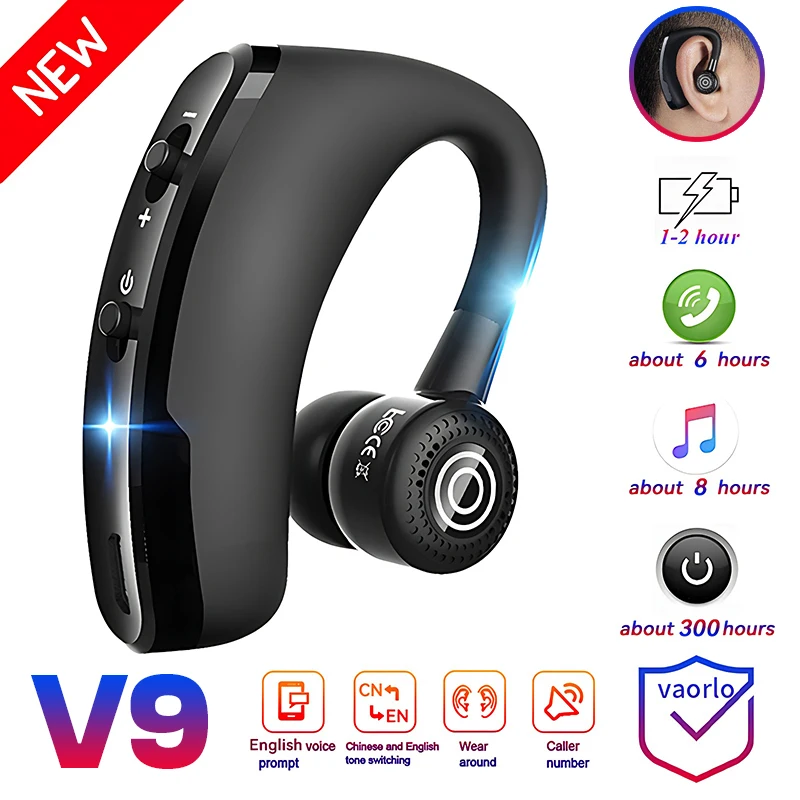 VAORLO V9 Bluetooth Earphone Sport Driver Car Wireless Headphone With Mic HD Handsfree Calling Stereo Muics Business Headset V8