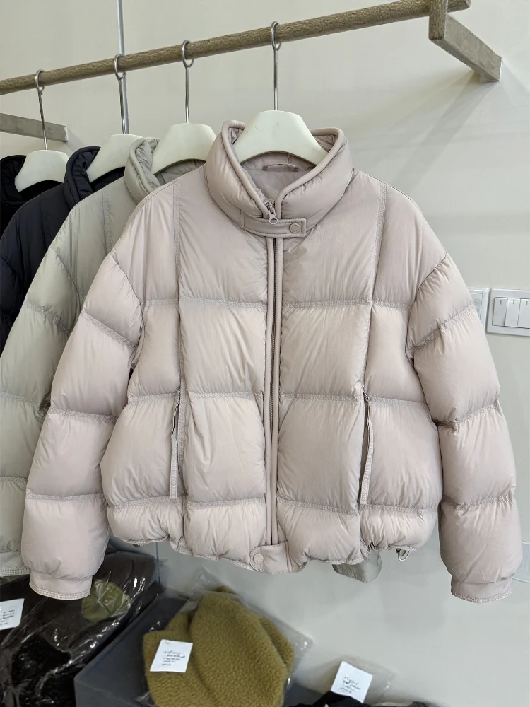 

Winter Short Puffer Jacket Women's Cloud Bread Style Stand Collar down Coat Warm White Duck Feather Korean Loose Fit Coat