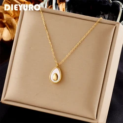 DIEYURO 316L Stainless Steel Shell Avocado Pendant Necklace For Women Design Creative Girls Clavicle Chain Jewelry Birthday Gift