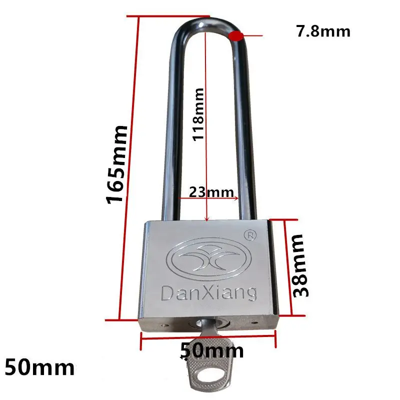 Anti-theft Imitation Stainless Steel Mortise Lock 50mm Open Extended Padlock Extra Long Hook Long Handle Lock Long Nose Lock