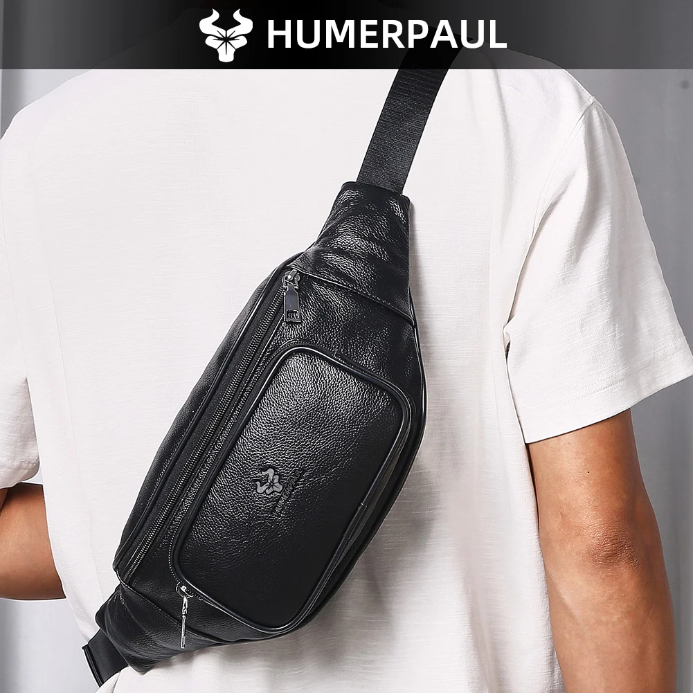 HUMERPAUL Genuine Leather Waist Bag Men, Trendy Casual Fanny Pack, High - Quality Durable Bumbag, Fashion Crossbody Chest Bag