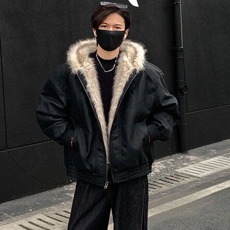 LUZHEN Padded Fur Hooded Collar Parkas Leather Men's Winter Jackets Vintage Casual Original Warm Stylish Male Streetwear JY4713