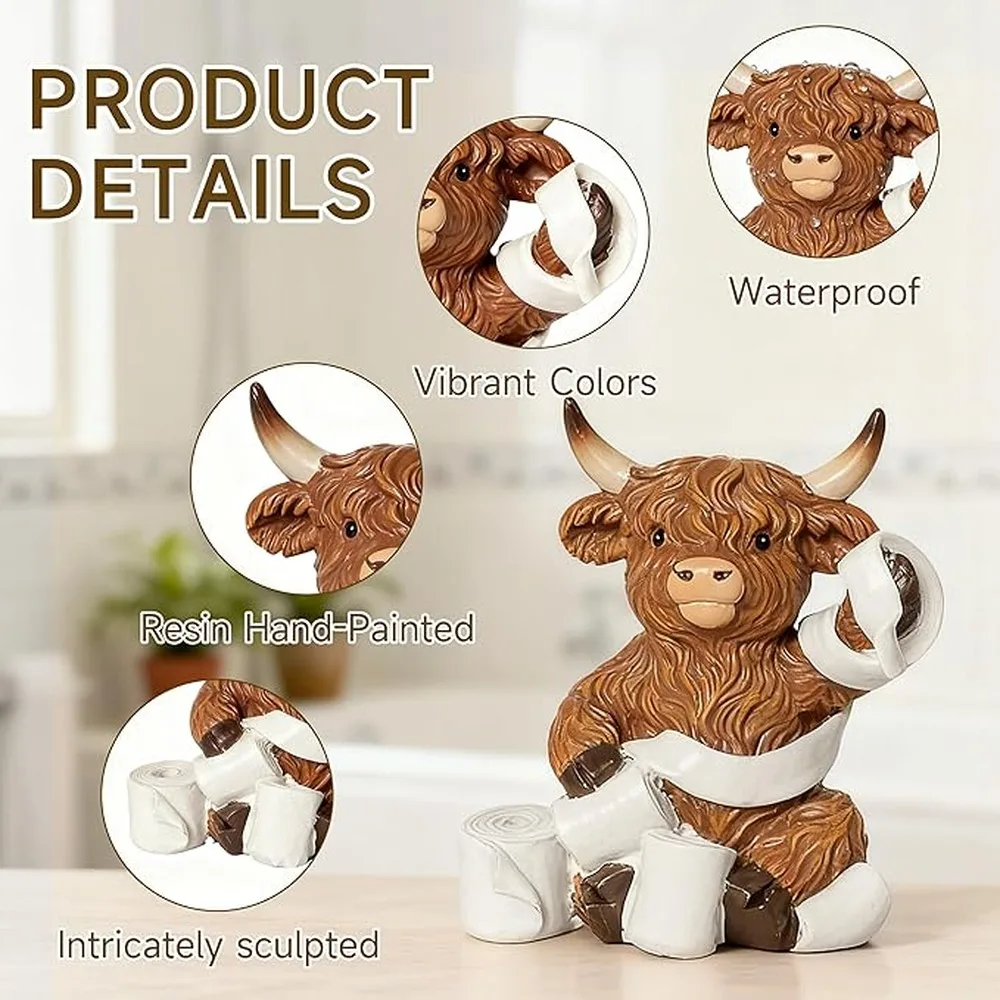 Small Table Sculpture Durable Resin Construction Miniature Cow Figure Cow Figurine Resin