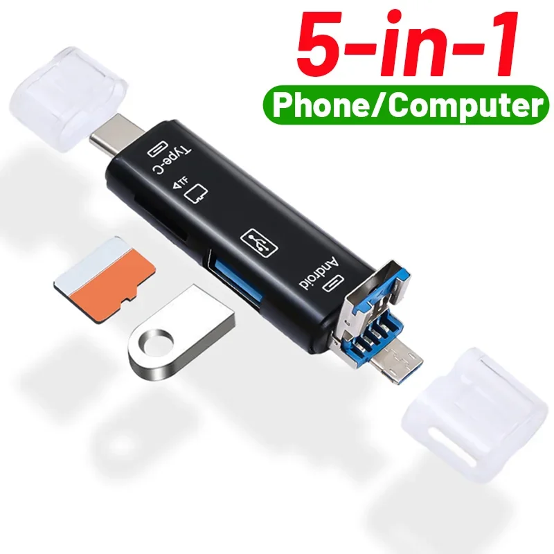 5 In 1 Multifunction Usb 2.0 Type C/Usb /Micro Usb/Tf/SD Memory Card Reader OTG Card Reader Adapter Mobile Phone Accessories