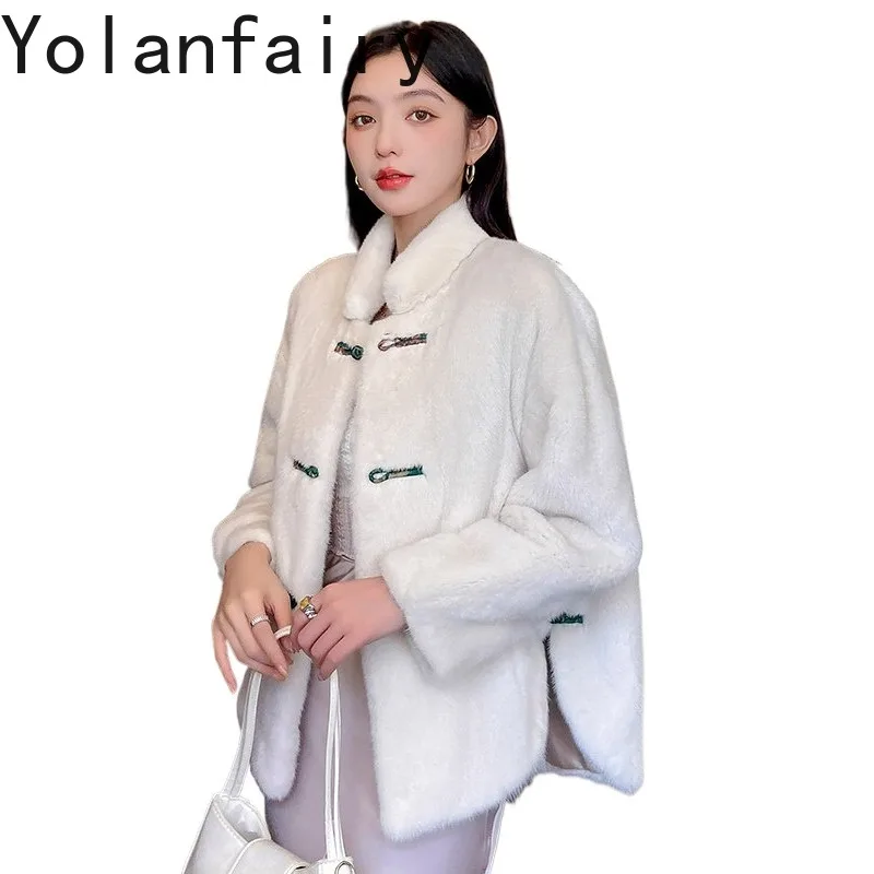 YOLANFAIRY Whole Mink Natural Coat Woman Real Velvet Coat Fur Luxury Jacket Full Pelt Mink New Chinese Style Fashion Jacket 2026