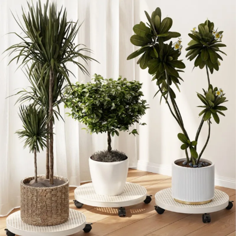 Iron potted plant placement base with pulley movable vase load-bearing chassis universal wheel storage flowerpot holder