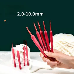 Aluminum Tulip Red Crochet Hook Frosted Handle TPR Silicone Crochet Sweater Knitting Hooks DIY Handmade Crafts Sewing Tools
