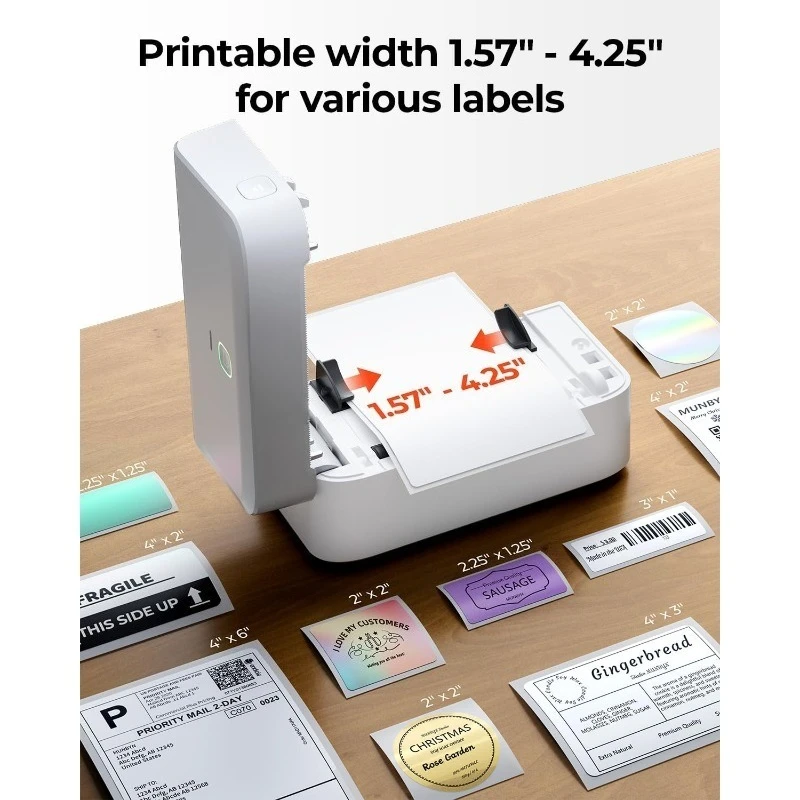 طابعة ملصقات حرارية بلوتوث RW403B، طابعة ملصقات شحن لاسلكية 4x6 للشركات الصغيرة، متوافقة مع Android