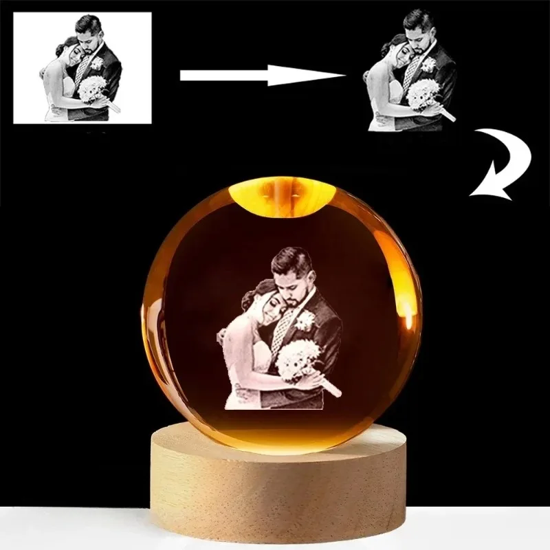 Custom Crystal Ball Photo LED Night Light Bedroom Office Decoration Gift Wedding Couple's Parents Pet Photos SouvenirGifts