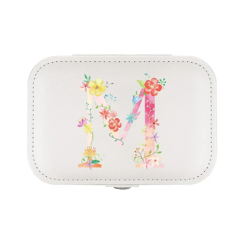 Jewelry Box Earrings Storage Bag Desktop Drawer Necklace Ring Holder PU Leather Organizer Display Letters Composed of Flowers