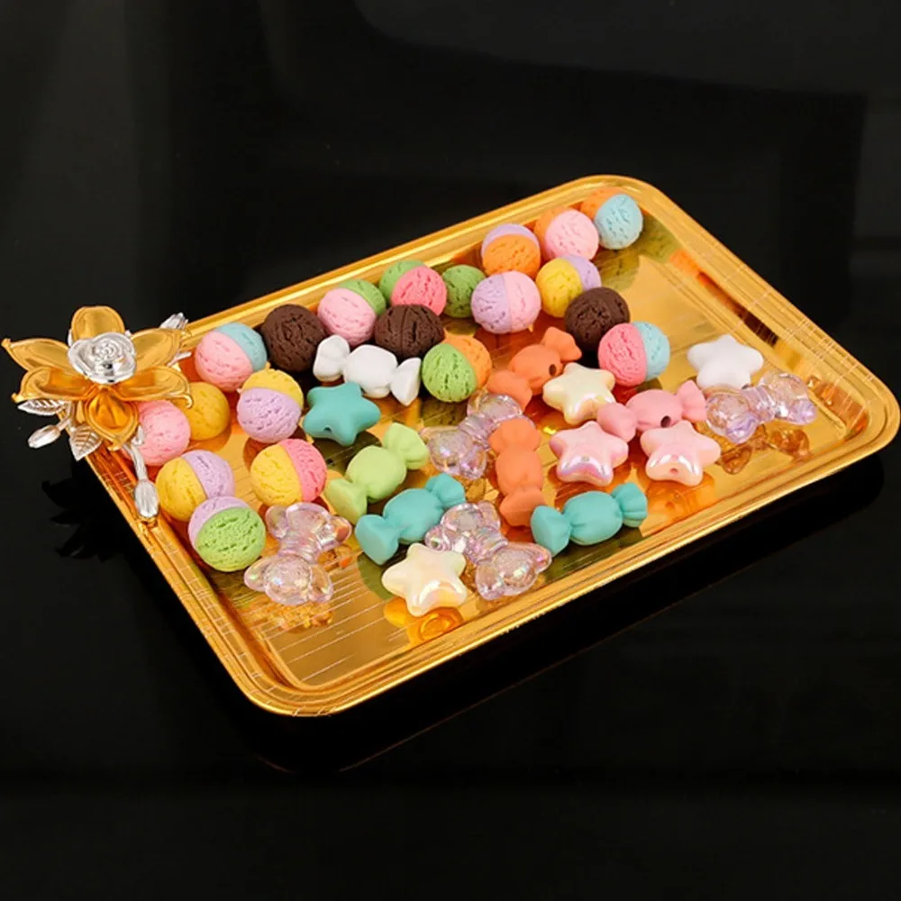 2pcs Serving Trays Rectangular Serving Tray Gold Floral Serving Platter Stainless Steel Food Service Tray Christmas Dinner