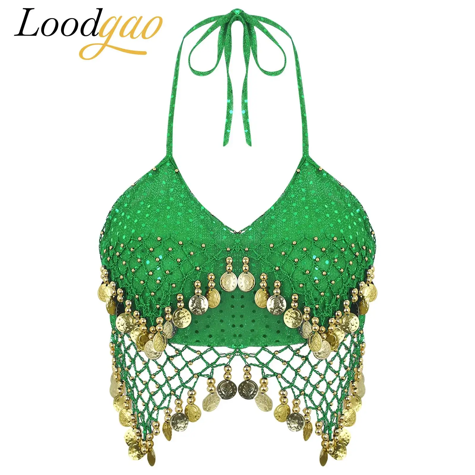 

Женский топ-бюстгальтер для восточных танцев в стиле бохо, костюм для выступлений с пайетками и бисером, топ с бахромой и шнуровкой для фестивальных танцев