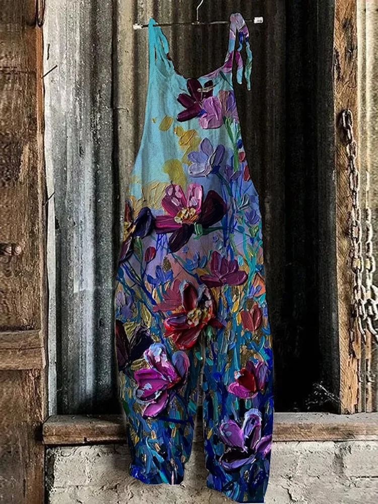 Little Fresh Floral Pattern 3D Printed Jumpsuit Fashion Comfort Halter Jumpsuit Women's Casual Plus Size Jumpsuit
