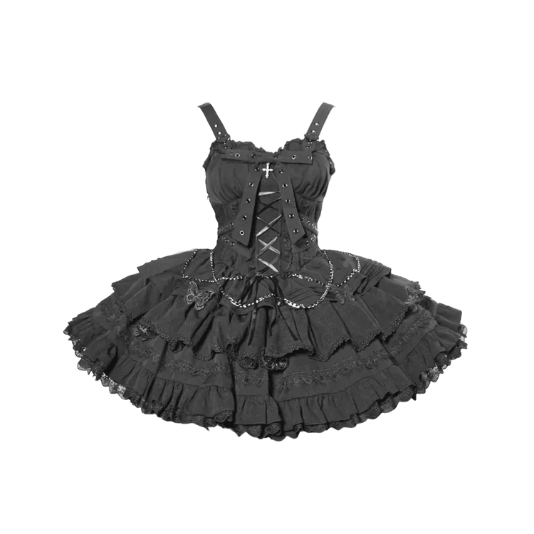 

Элегантный комплект жилета с объемными рукавами в готическом стиле Y2K с высокой талией Jsk Платье для темной девушки Короткое платье в японском стиле в стиле панк