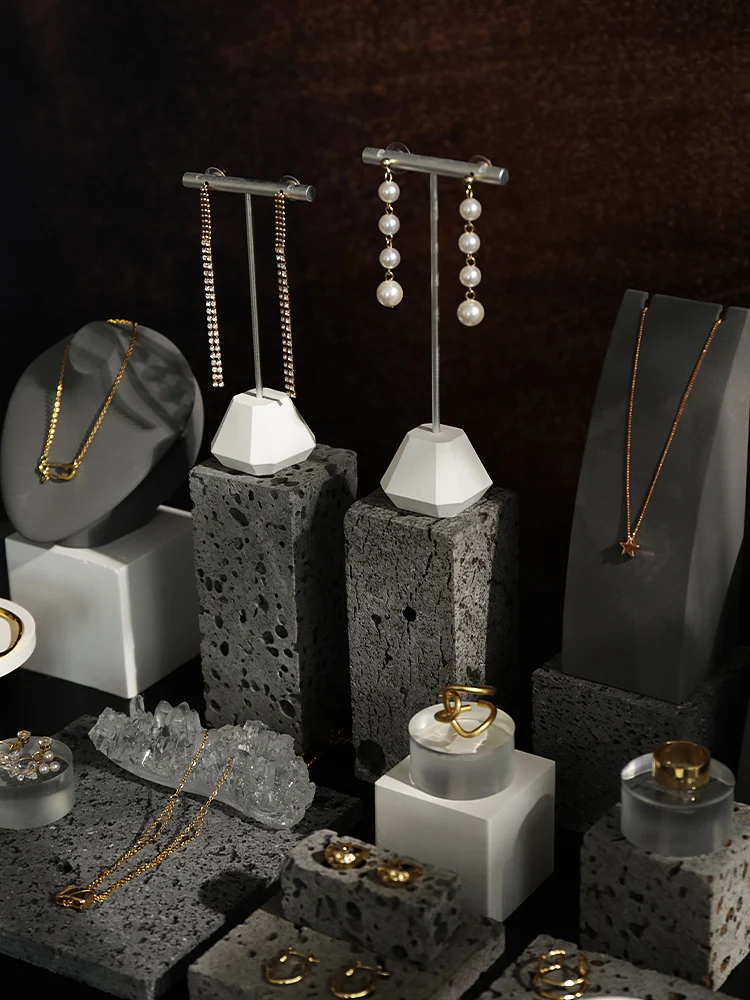 Jewelry display rack Gray gypsum black hole stone jewelry display rack Earring rack Jewelry ring necklace shooting props