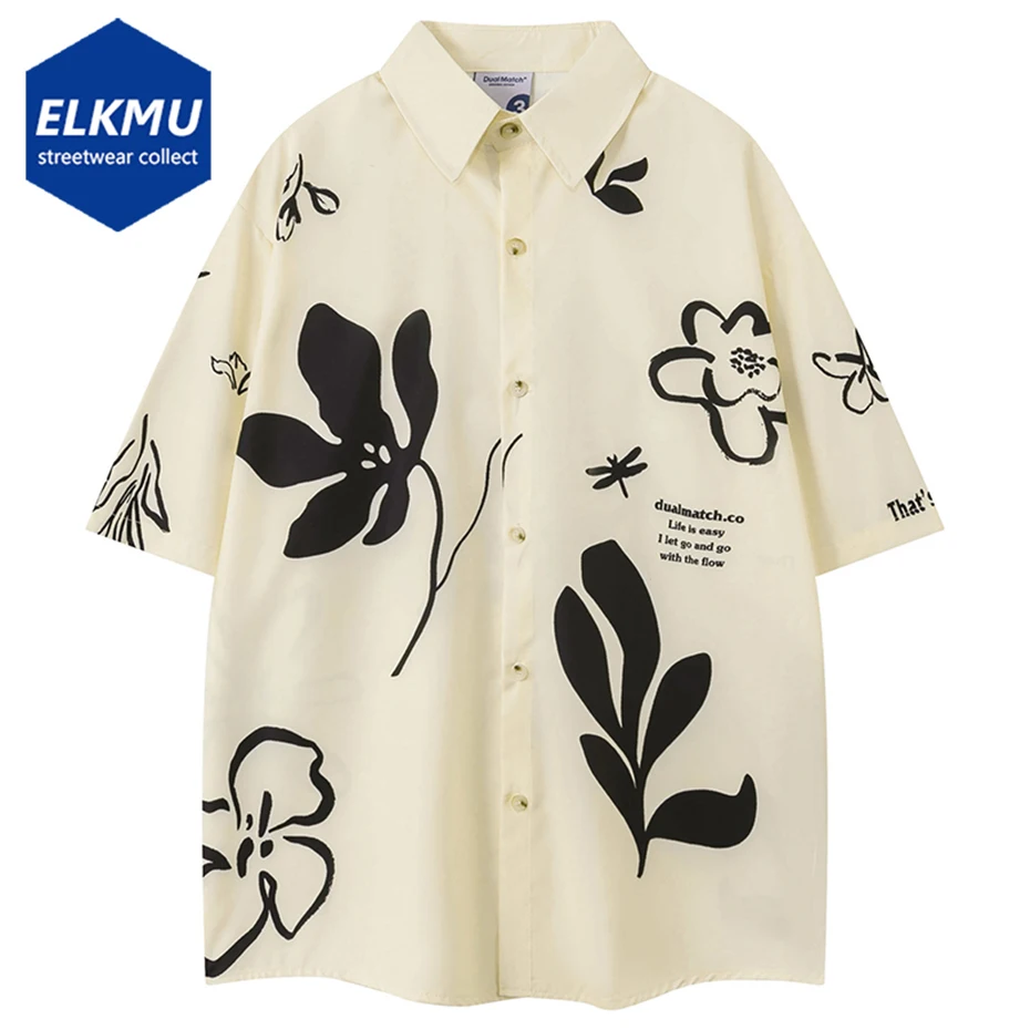 

2024 Summer Shirts Men's Fashion Loose Short Sleeve Button Up Blouse Printed Harajuku Streetwear Oversized Hip Hop Shirts Man