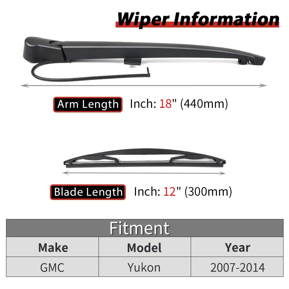 Windshield Rear Wiper Arm Set Back Wiper Arm Blade for Cadillac Escalade GMC Yukon Chevy Tahoe Suburban 2007-2013 15277756