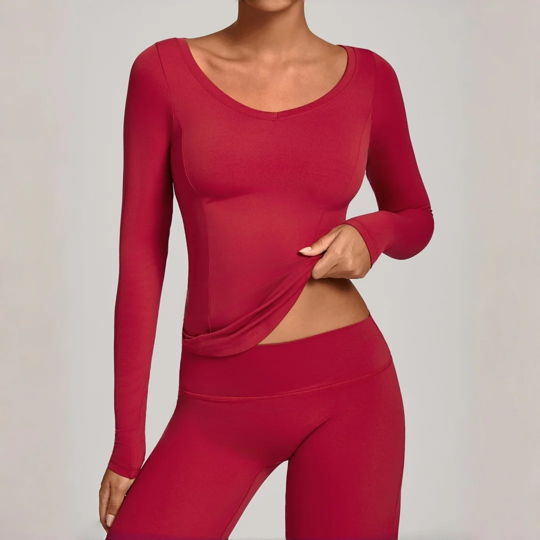 

Осень-зима, спортивные топы для йоги с v-образным вырезом и длинными рукавами, женские уличные повседневные беговые танцевальные тренировочные костюмы, спортивная футболка для спортзала