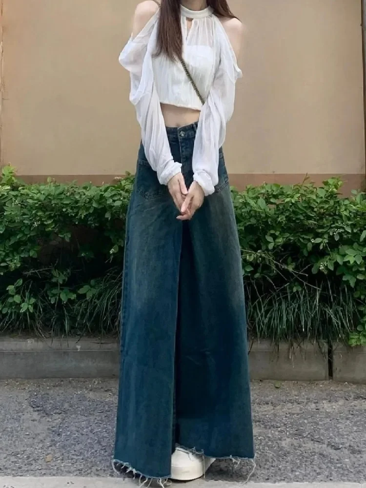 

Расклешенные джинсы Женские брюки грушевидной формы Y2K Джинсовый вырез Широкая штанина с высокой талией Свободный повседневный уличный стиль Корейская мода Винтаж