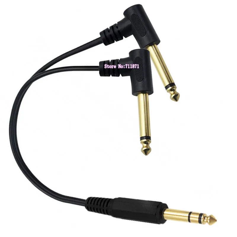 Stereo TRS 6.35 Male to 2 two Double Mono TS 6.35 Male Adapter Cable Line Right Angle Elbow TS Mono 6.35mm to TRS 6.35 Cord Wire