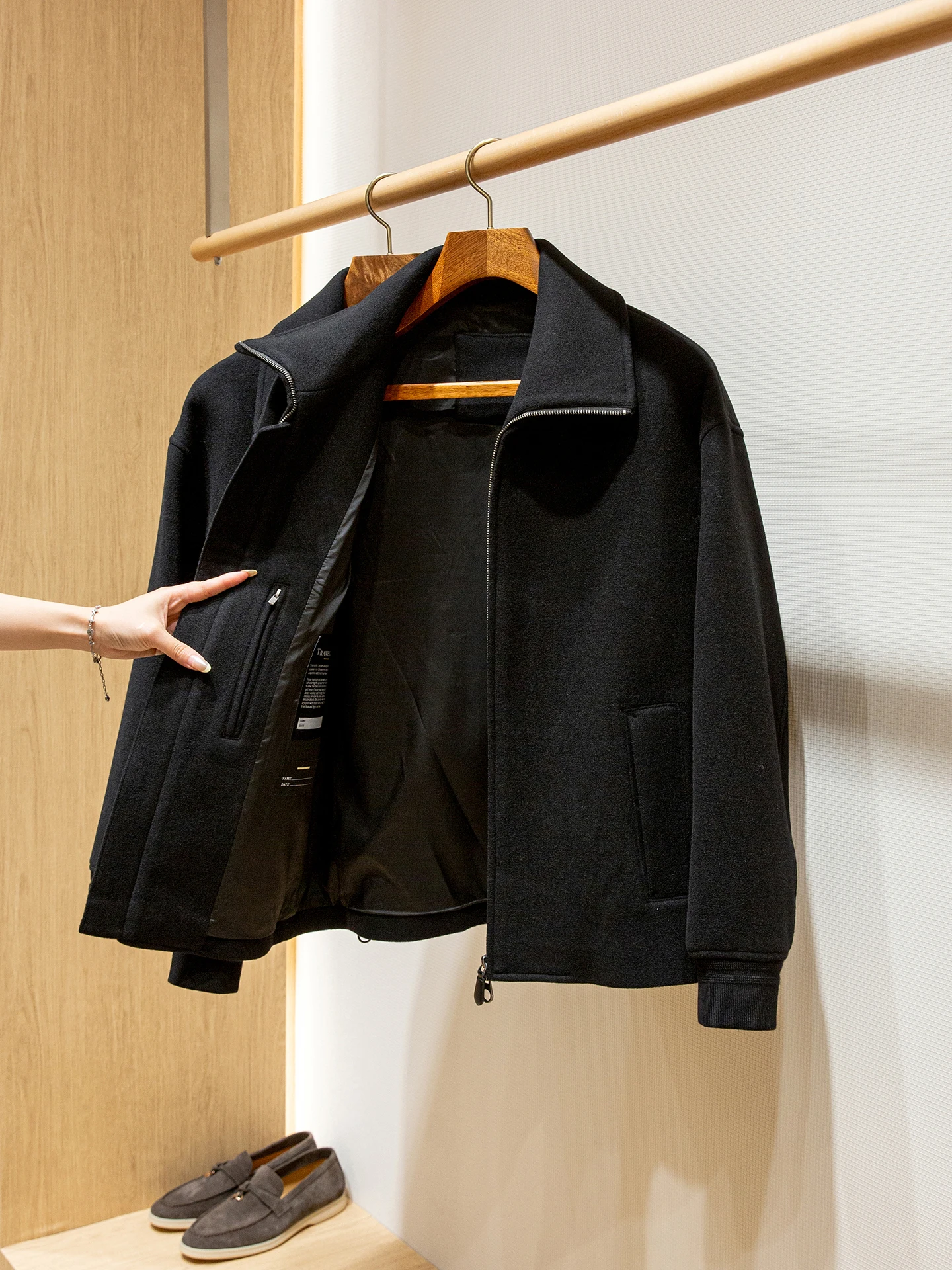 

Мужская куртка с высоким содержанием шерсти, с воротником, осенне-зимняя, повседневная, приталенного кроя, с длинными рукавами, для молодежи