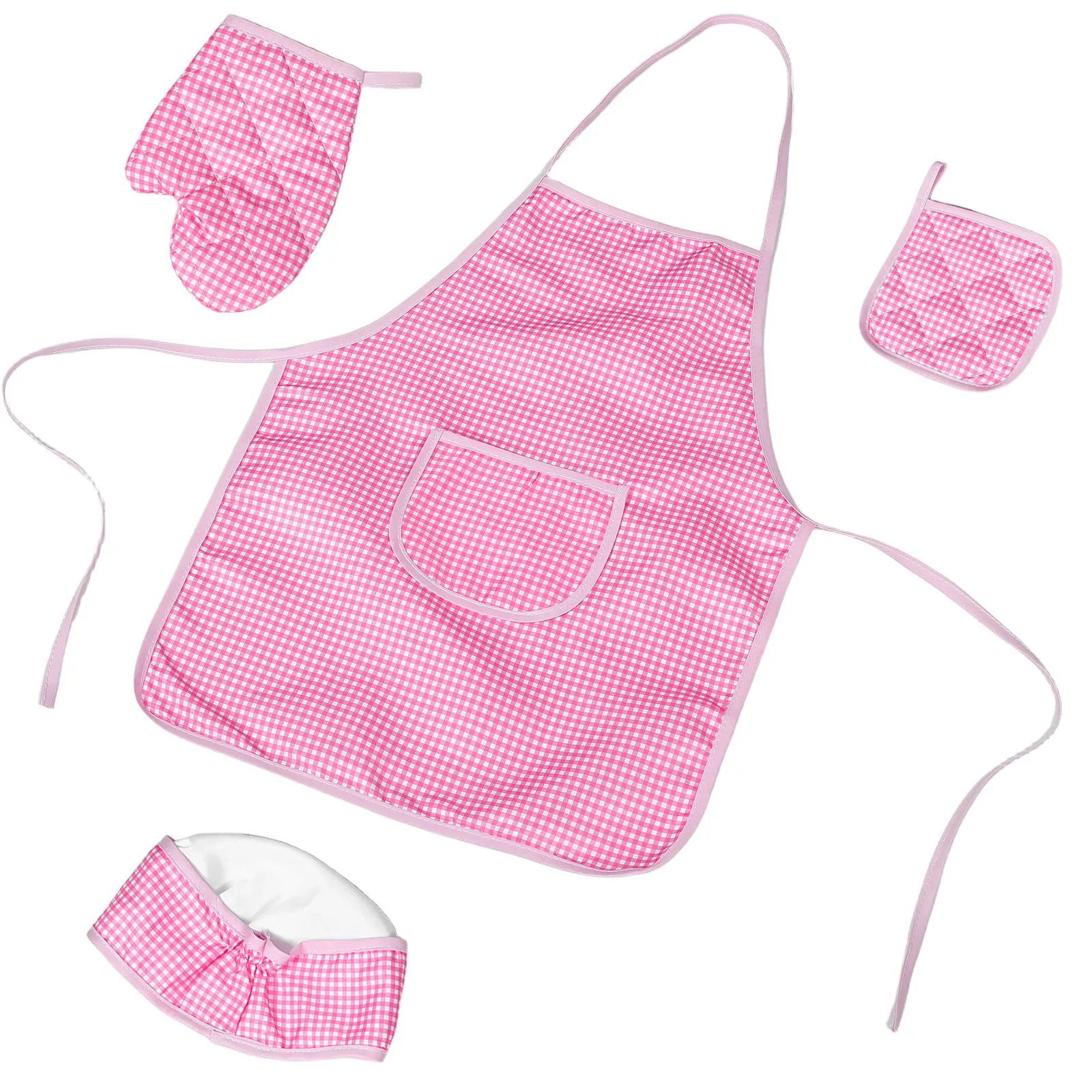

Набор детских фартуков и шеф-костюмов: стильный клетчатый дизайн для малышей, для приготовления пищи, выпечки и игр. Включает перчатки и коврик для ролевых игр.