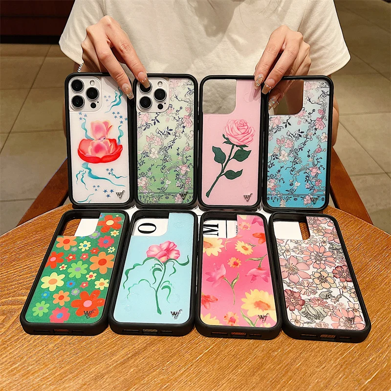 

Wildflower Lilypad Floral Phone Case For iPhone 17 16 15 14 13 12 Pro Max Gallery Girlie Green Pink Rose Dancing Flower Cover