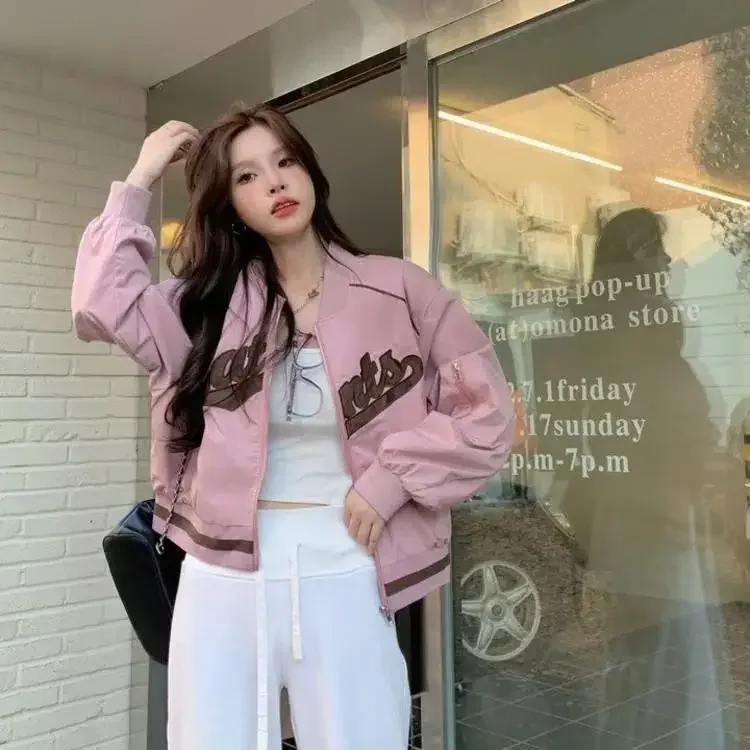 Chaqueta de béisbol deportiva informal para mujer, abrigo corto holgado con bolsillo, protección solar, ropa de primavera y otoño, abrigo de invierno grueso de nuevo estilo
