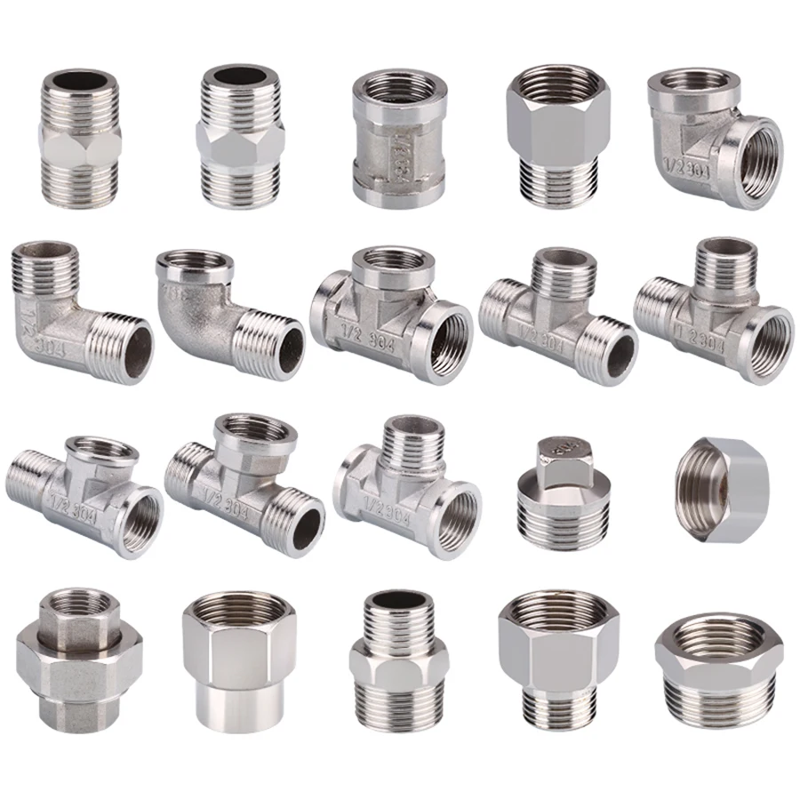 

BSP Female Male Thread Tee Type Reducing Stainless steel Elbow Butt joint adapter Adapter Coupler Plumbing fittings